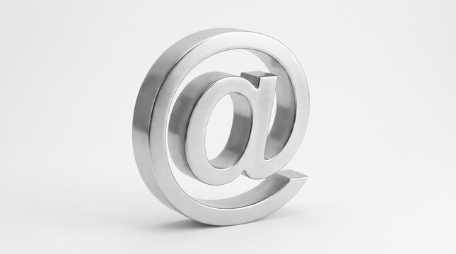 Shiny metallic at sign symbol isolated on a clean white background