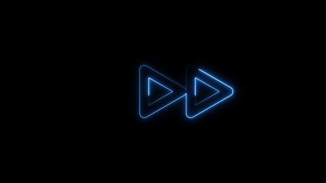 double play arrows, white animated forward motion arrows on black background representing fast forward skip next functions. Animation of looping rewind button concept.