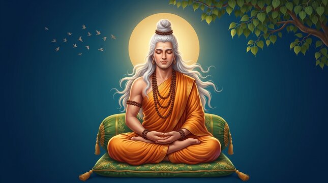 Sage Meditating in Lotus Pose Illustration