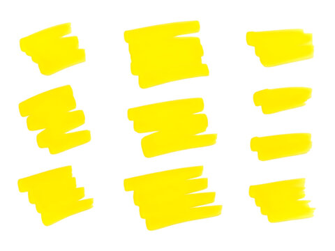 Yellow highlighter strokes on a plain surface emphasizing key points for business reports and presentations