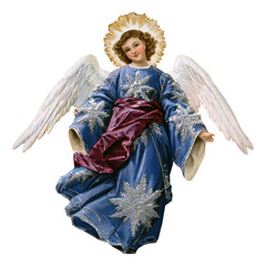 Fototapeta premium PNG Vintage angel illustration wearing blue robe with silver stars
