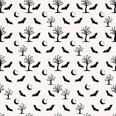 Fototapeta premium Minimalist Black Halloween Silhouette Seamless Pattern Tile