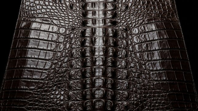 High Quality Close Up of Glossy Dark Brown Crocodile Belly Leather Texture with Intricate Scales for Luxury Fashion and Design Background