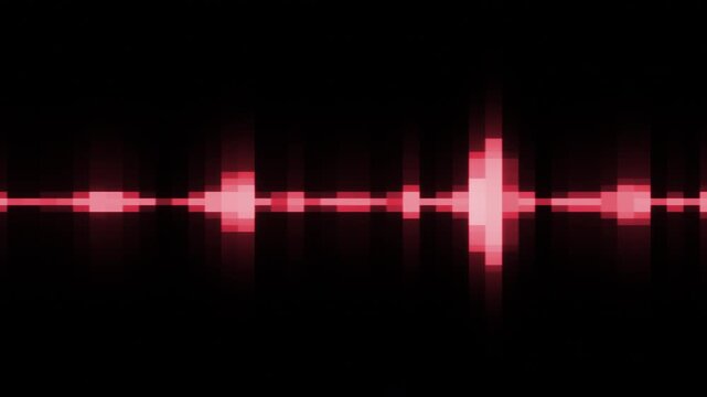 Bright Red Pixel Audio Equalizer Waveform Pulsing on Black Background