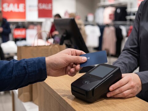 Customer Using Card At Checkout With Pos Machine