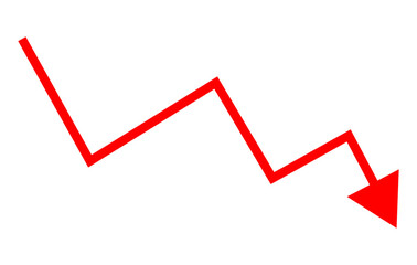 Obraz premium Red falling chart arrow showing financial loss and market decline concept isolated on background