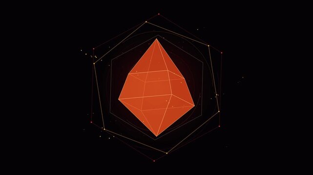 Geometric cube in cosmic glow with holographic overlay