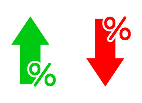 Green upward and red downward percentage arrows showing price changes isolated on background