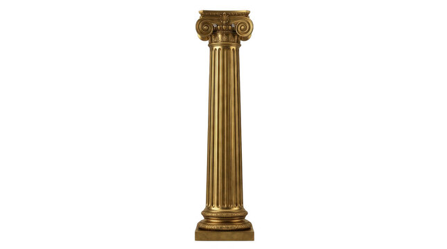 Shiny golden classical column with ornate capital and base isolated on transparent background