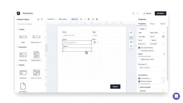 Professional user interface of a digital document and online form builder application featuring a drag and drop workspace for business data collection