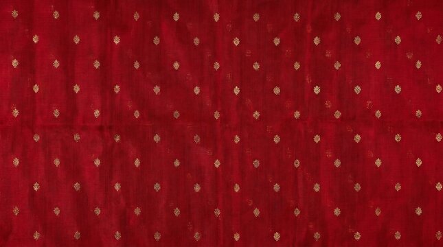 Elegant Red Silk Fabric Background with Golden Floral Embroidery Pattern Flat Lay Textile Texture for Luxury Fashion and Festive Decor