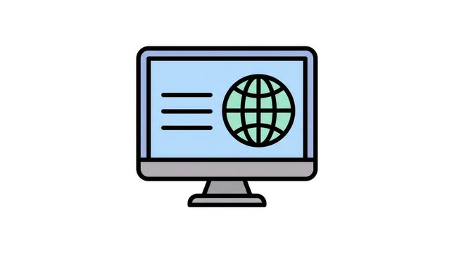 Computer monitor icon with global network symbol and text lines for