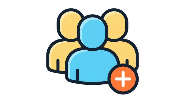 Add user icon with group of people symbol for social network profile