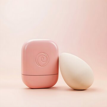 Minimalist Pink Beauty Makeup Blender Sponge with Compact Travel Case Container Mockup Product Photography on Studio Background
