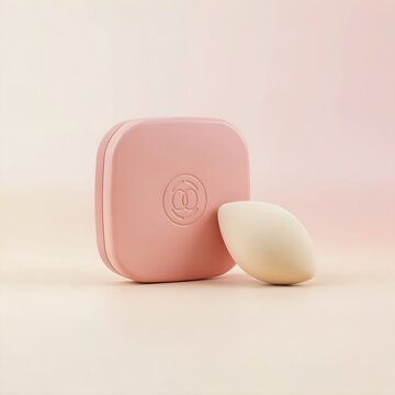 Minimalist Pink Beauty Makeup Blender Sponge with Compact Travel Case Container Mockup Product Photography on Studio Background