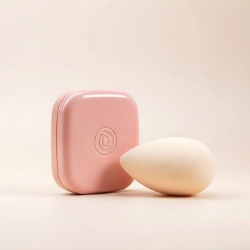 Minimalist Pink Beauty Makeup Blender Sponge with Compact Travel Case Container Mockup Product Photography on Studio Background