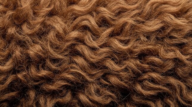 Close-up macro texture of luxury vicuna wool fiber showcasing soft brown curly fleece for high-end textile and fashion industry