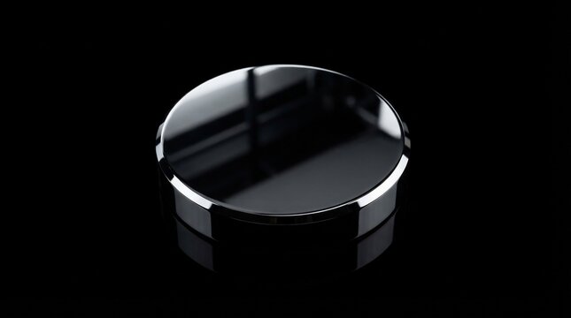 High Quality Polished Black Zirconia Ceramic Disc for Dental Laboratory CAD CAM Milling Process on Dark Reflective Background