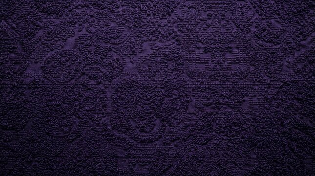 Premium Dark Violet Silk Velvet Fabric Texture with Elegant Floral Damask Pattern for Luxury Fashion Background