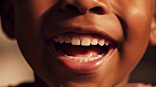 Close Up of Young Black Child Bursting into a Joyful Happy Smile Showing White Teeth, 4K
