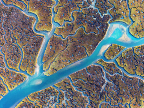 Turquoise Tidal Channel and Curved Sandbars