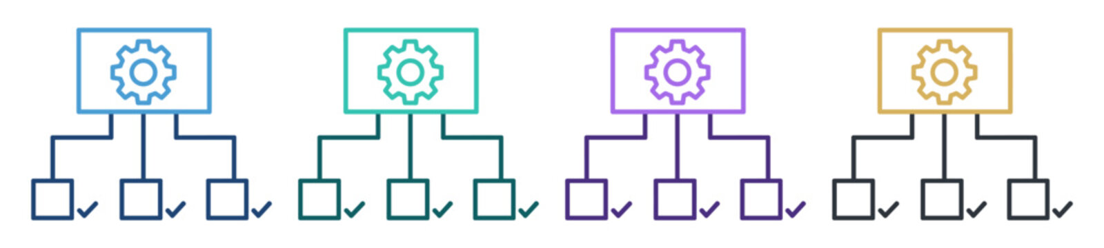 flowchart workflow settings checklist icon set on transparent background