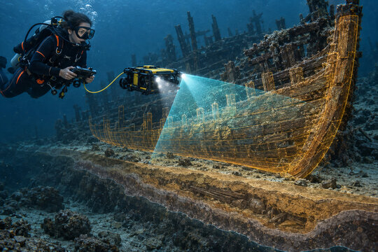 Diver guides archaeological inspection ROV