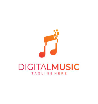 Digital Music Note Logo Design.