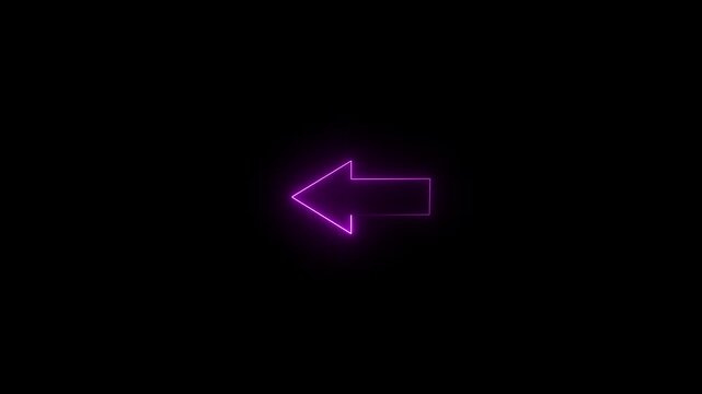 Neon purple glowing arrow pointer sign isolated on black background, for digital interface