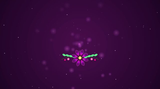 Animated Purple Flower Ornament with Glowing Bokeh Particle Dust on Dark Violet Background