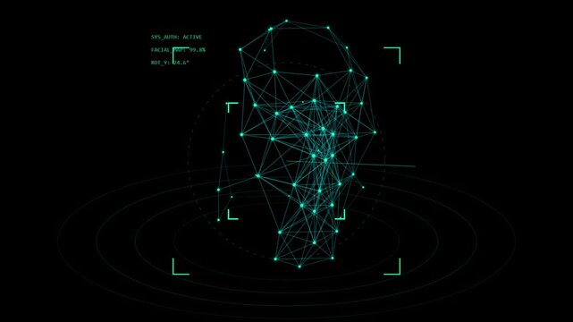 Digital wireframe of a human face for biometric facial recognition technology