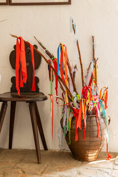 Czech Easter pomlazka with colorful ribbons in Prerov nad Labem