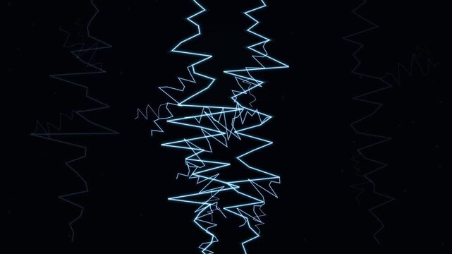Glowing blue digital waveforms pulsating vertically on a dark electronic technology background