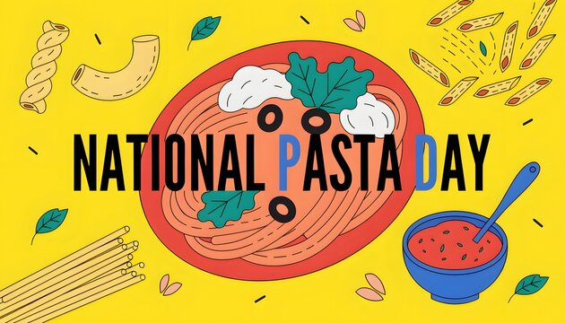 National pasta day celebration banner with illustrated noodles