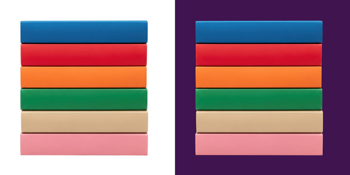 A stack of six colorful blank books displayed in two different color variations transparent png