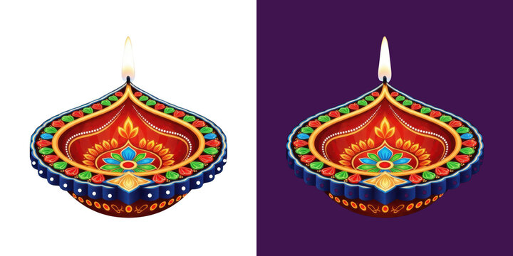 Beautiful glowing traditional clay diya oil lamp for Diwali festival celebration transparent png