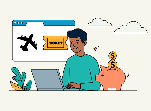 Vacation planning concept, person looking for their next travel destination, A person planning their trip by visiting various websites and checking prices.