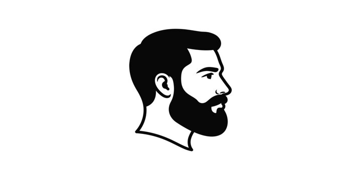 Side profile illustration of a bearded man with short hair in black and white