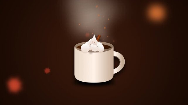 A cozy, textless 10-second seamless loop featuring a premium ceramic mug of pumpkin spice latte. Beautifully animated volumetric steam rises smoothly, accompanied by floating cinnamon dust and out-of-