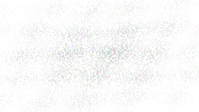 Dense cloud of small purple and green glowing particles on a black background, creating a soft nebulous texture with scattered light points isolated on a transparent background