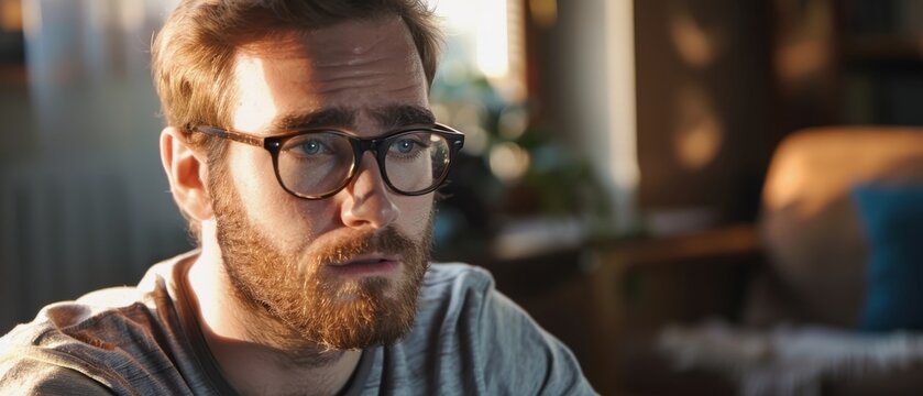 Thoughtful Bearded Man in Glasses