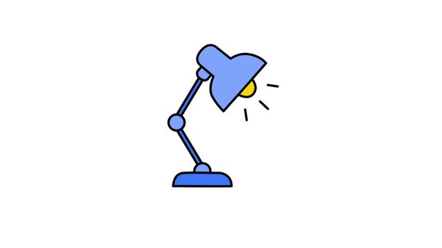 Animated blue desk lamp icon glowing light on a clean background. Desk Lamp Icon for Study and Office Lighting