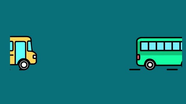 City traffic vehicles driving seamless moving animation, Colorful cars bus transport vehicles icon set animation