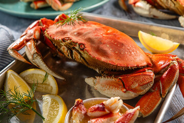 Platter of King Crabs with Butter and Lemon © Maria