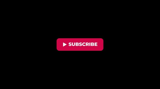 Red subscribe and watch more button animation with a white play icon on black background