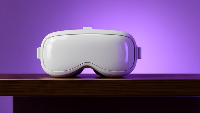 VR headset on a shelf with soft ambient glow, virtual reality technology
