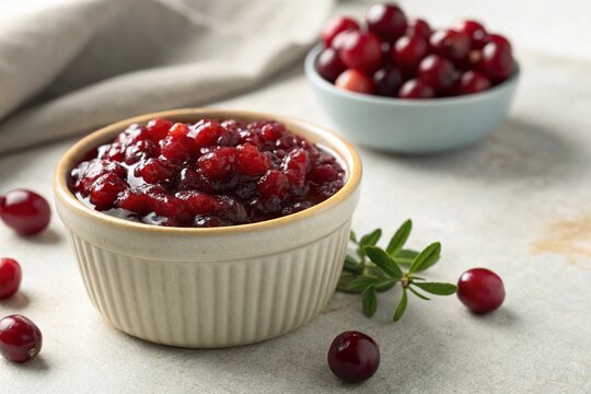 Traditional Cranberry Sauce in a Ceramic Bowl for Thanksgiving