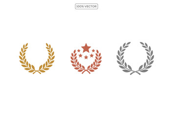Obraz premium Set of three decorative laurel wreath icons with stars for awards and achievements.