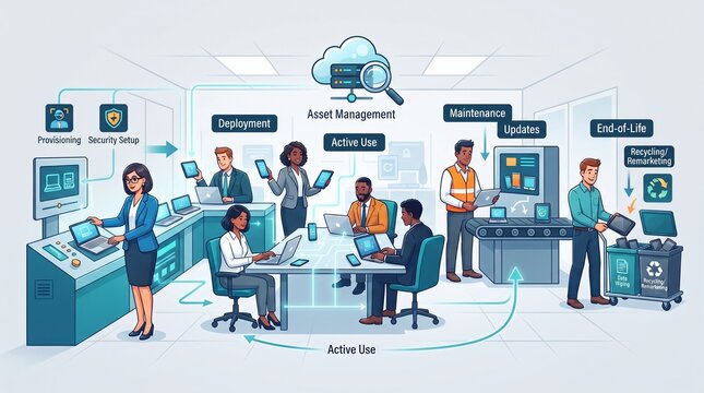 IT Asset Lifecycle Management Workflow Illustration for Business and Technology