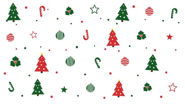 Festive christmas holiday pattern animation with trees and candy canes